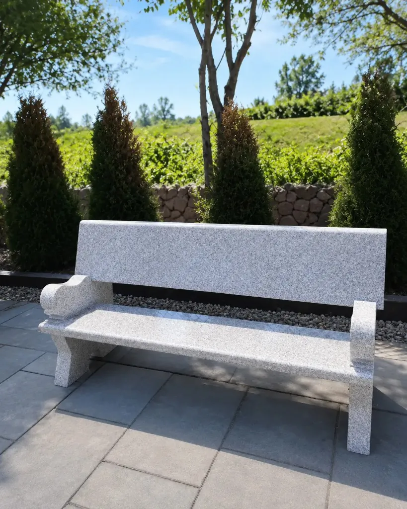 Polished Light Gray Natural Stone Garden Bench — Light gray natural stone for Toronto & GTA outdoor spaces | G&T Moving