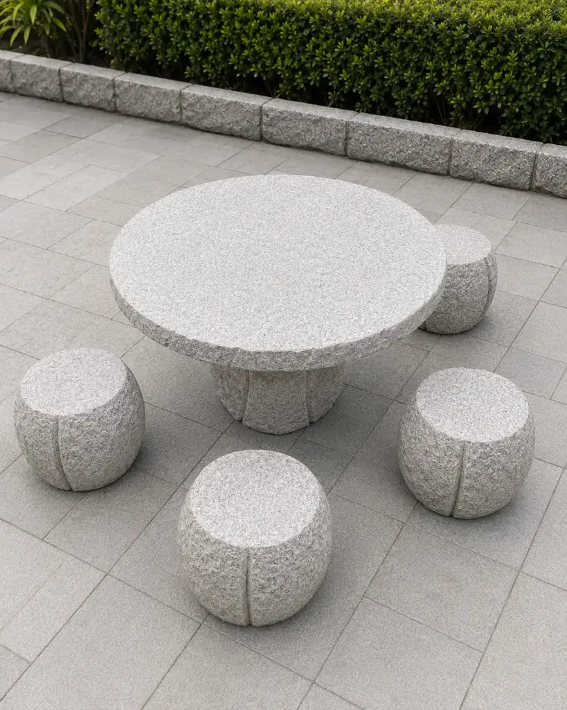 Light Gray Textured Stone Outdoor Table and Stool Set — Light gray natural stone for Toronto & GTA outdoor spaces | G&T Moving